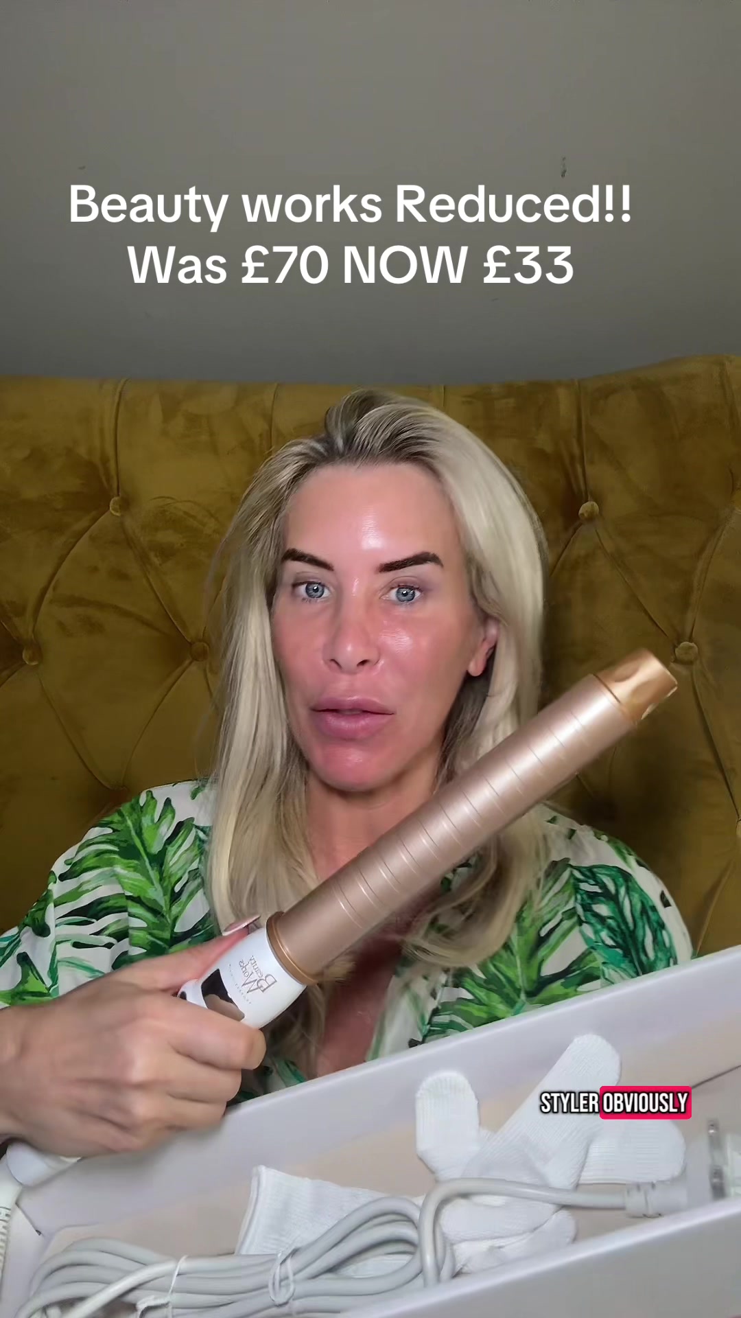 TikTok post by @rachellugo6 for Beauty Works. Caption reads: Omg!! The Beauty Works professional styler is £33....