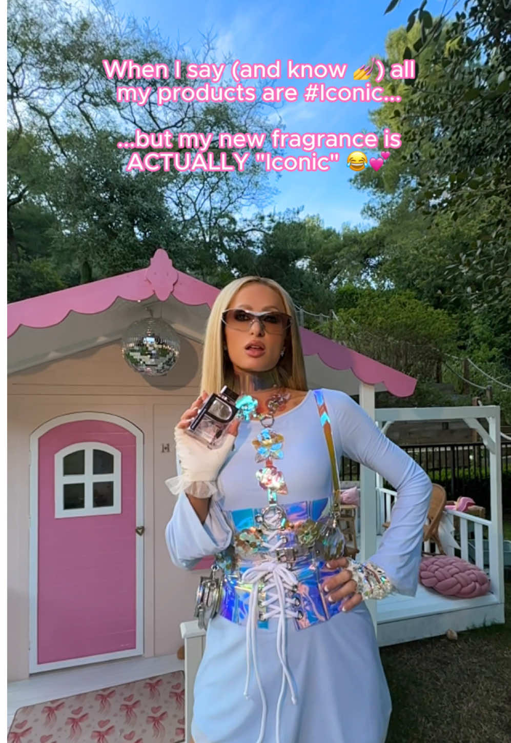 TikTok post by @parishilton for Paris Hilton Fragrances. Caption reads: [...] is out now! #IconsOnly ✨ @Paris Hilton....