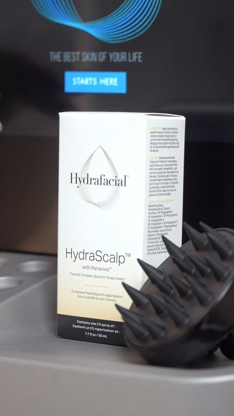 Instagram post by @skindreamlab for Hydrafacial. Caption reads: [...] I love HydraScalp with Keravive by....