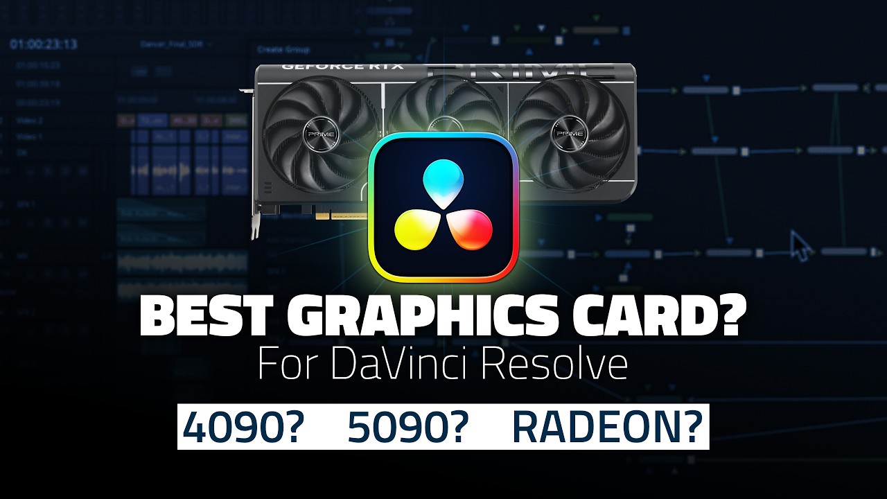 YouTube post by @team2films for Audiio. Caption reads: WHICH Graphics CARD is BEST for DaVinci Resolve on....
