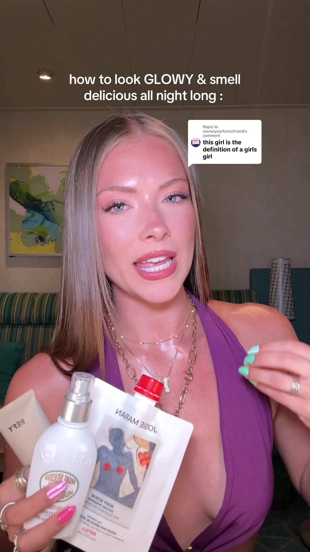 TikTok post by @kayla.ryann for Josie Maran. Caption reads: Replying to @momoyourfunnyfriend my holy grail....