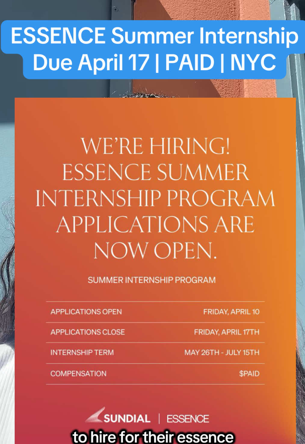 TikTok post by @shereadsthetrades for ESSENCE. Caption reads: Get your applications in today for ESSENCE’s....