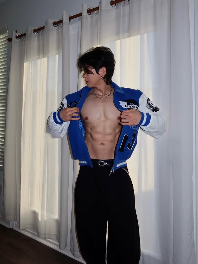 Instagram post by @_jjang.e for boohooMAN. Caption reads: #ad Come over. Jacket from @boohoomanofficial.