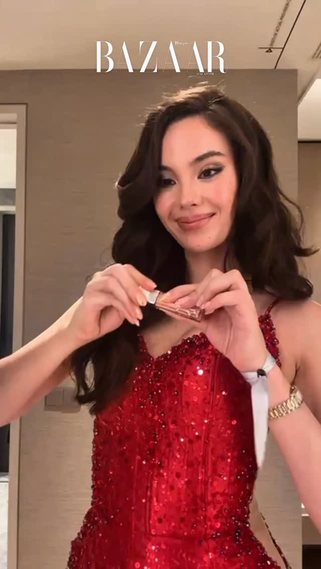 Instagram post by @catriona_gray for Harper’s BAZAAR. Caption reads: [...] to shine under the F1....