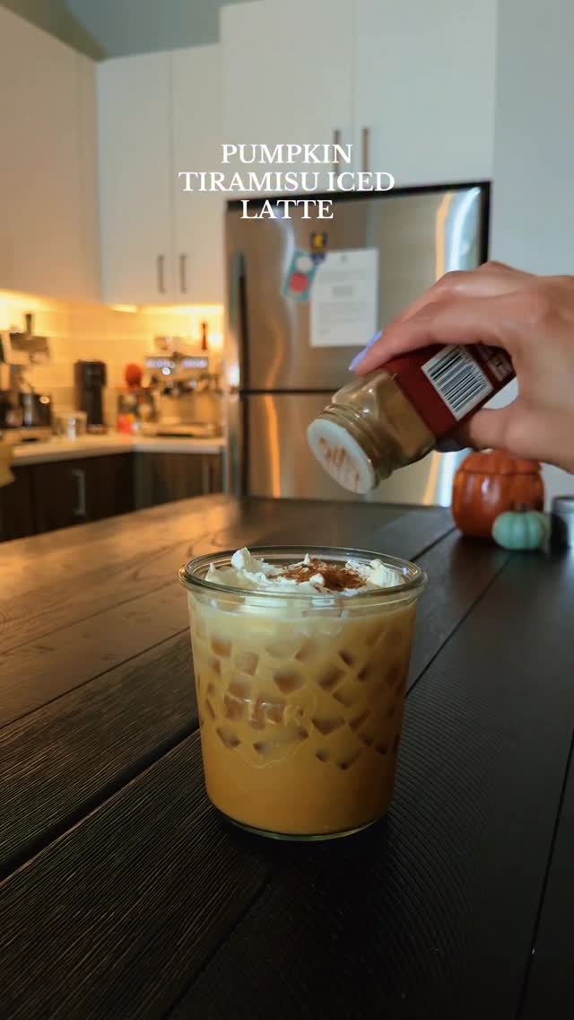 Instagram post by @foodieeshh for Torani. Caption reads: Pumpkin Tiramisu Iced Latte 🎃🍂☕️🍰

🍂 @torani....