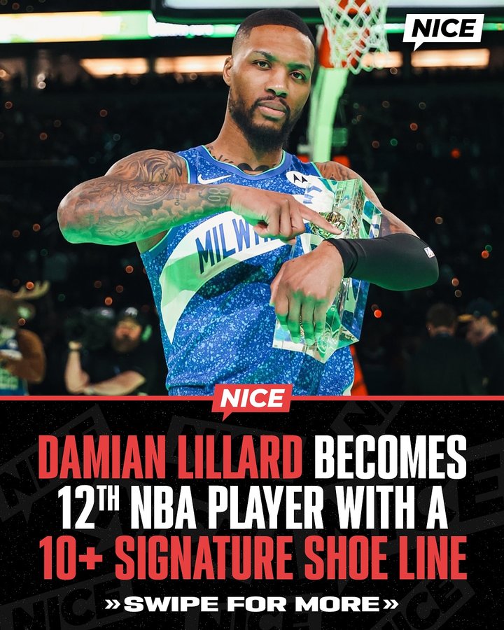 Instagram post by @damianlillard for Nice Kicks. Caption reads: [...] the launch of his adidas Dame X 👏....