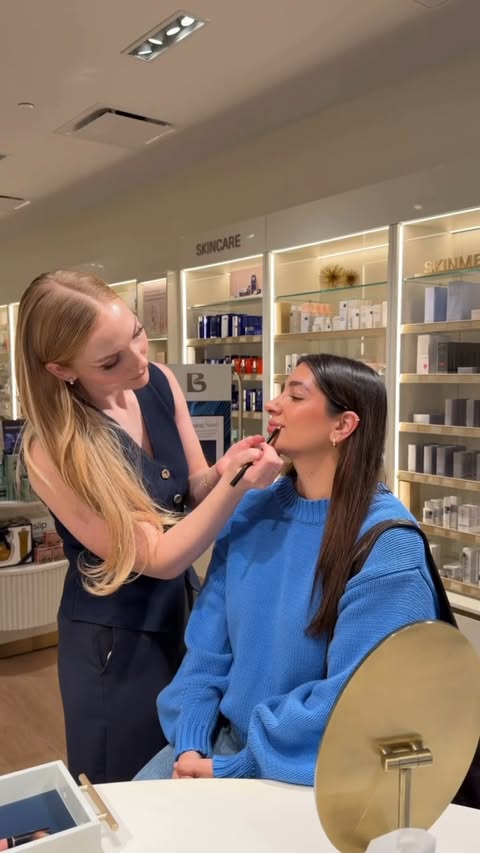 Instagram post by @emiliametidieri for Bluemercury. Caption reads: Come with me to visit the new @bluemercury Hilton....