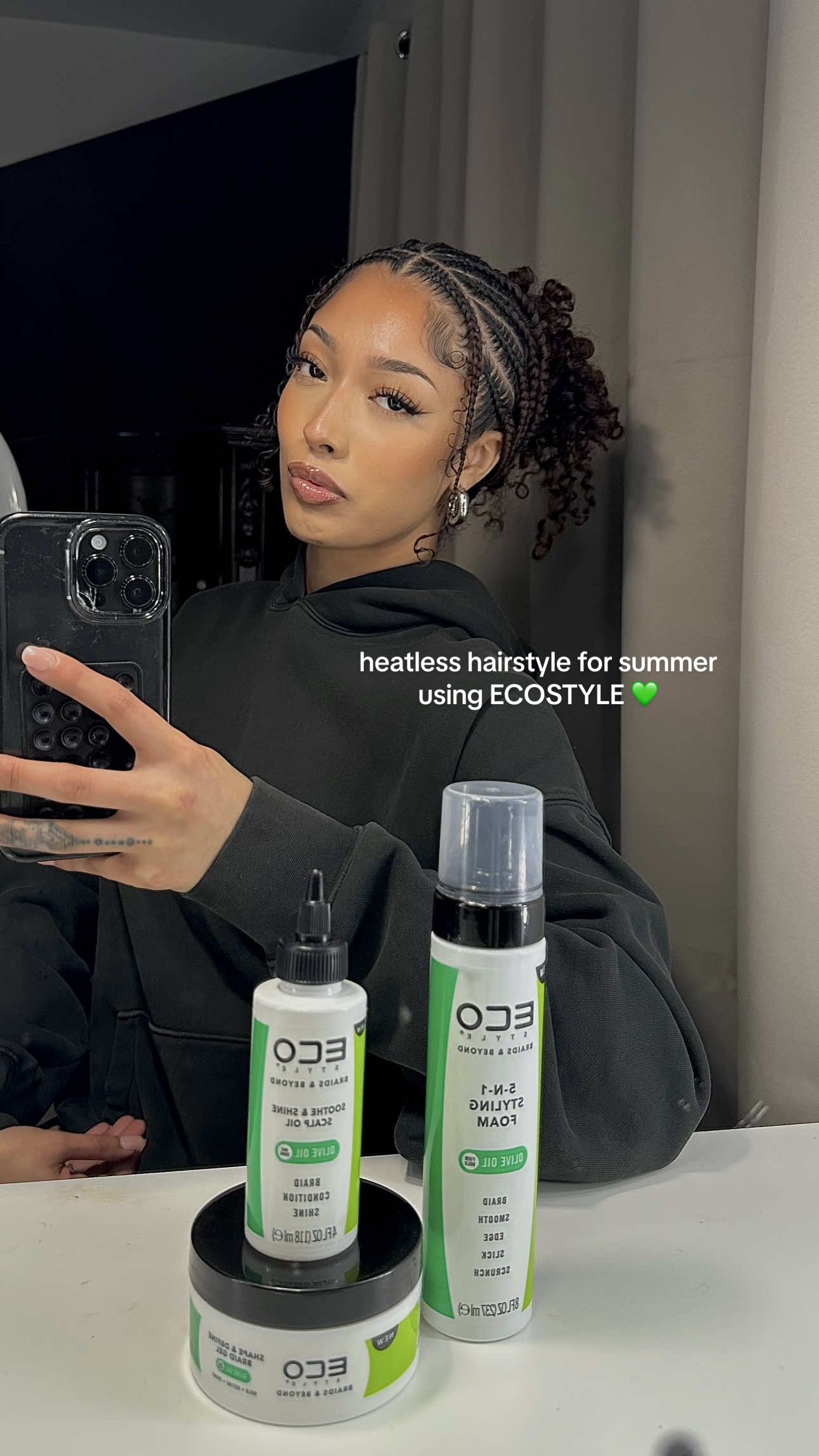 TikTok post by @luciannasanchezz for ECO Style. Caption reads: [...] POV: Getting my hair braided with the....