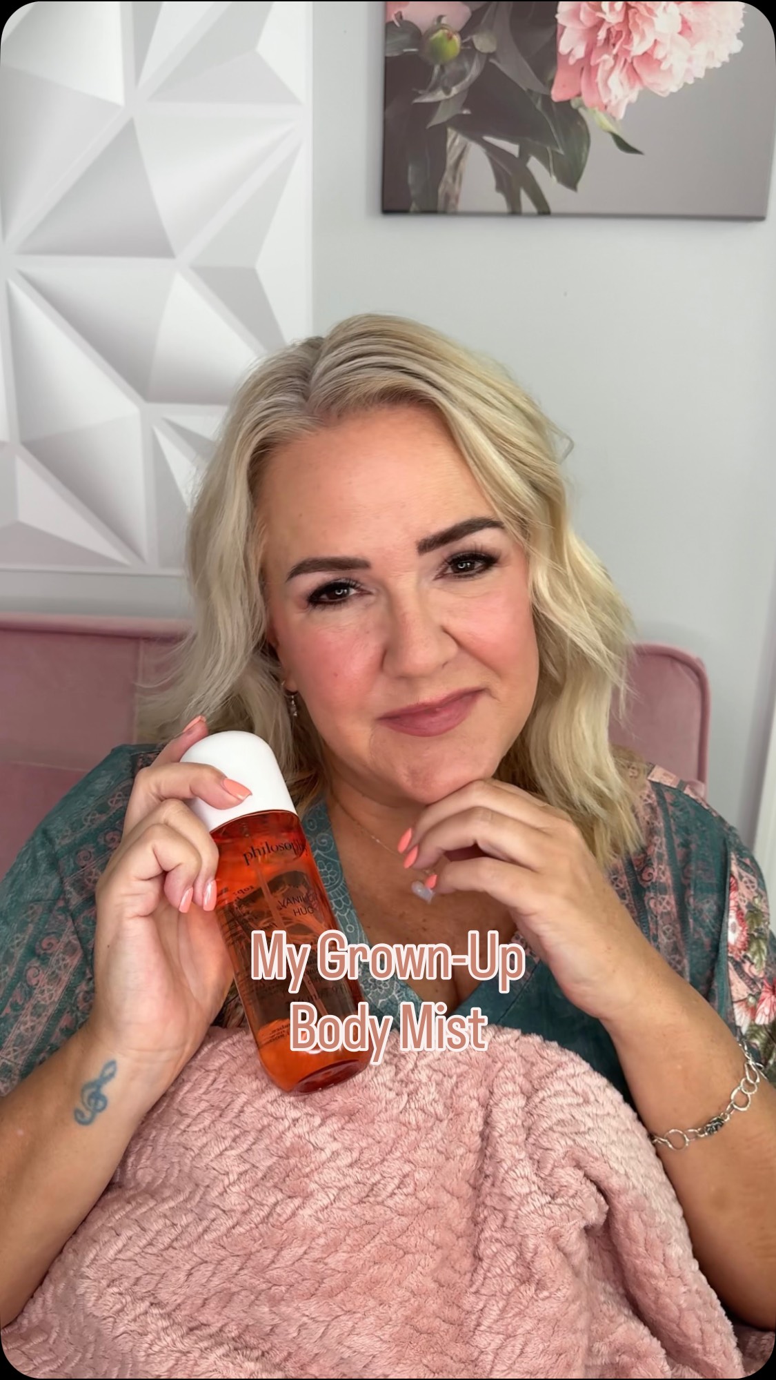 Instagram post by @torileesbeautymix for philosophy. Caption reads: I loveeee my grown-up body mist from....