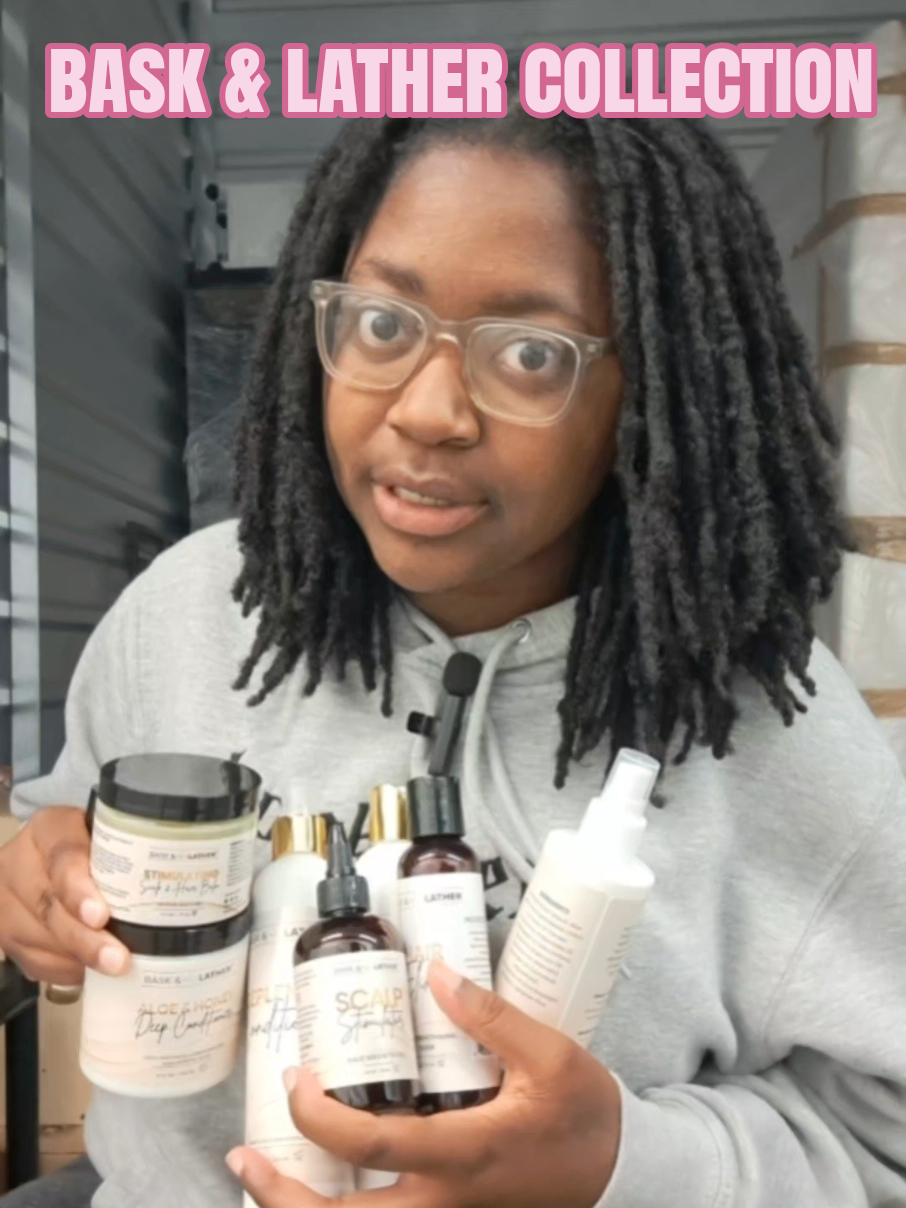 TikTok post by @breaunnaparnell_ for Bask & Lather Co. Caption reads: I love a good haircare collection amd bask and....