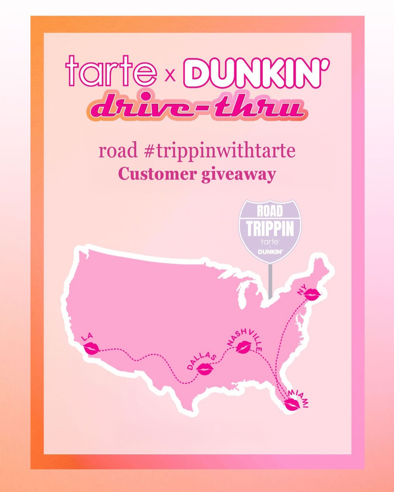 Instagram post by @itsmaureenkelly for Dunkin’. Caption reads: We’re hittin’ the road for our 1st ever tarte x....