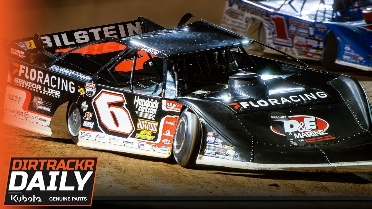 YouTube post by @DIRTRACKR for Eargasm. Caption reads: Will we see Kyle Larson in a late model in 2026?.