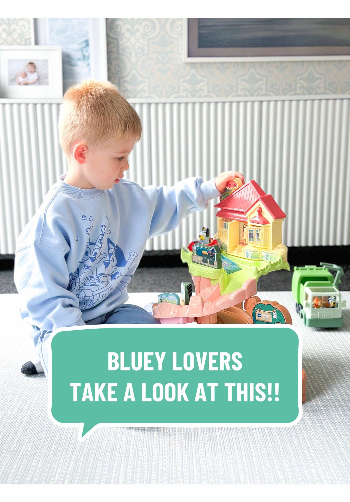 TikTok post by @living_an_organised_life for VTECH. Caption reads: CALLING ALL BLUEY LOVERS // The brand new @VTech....