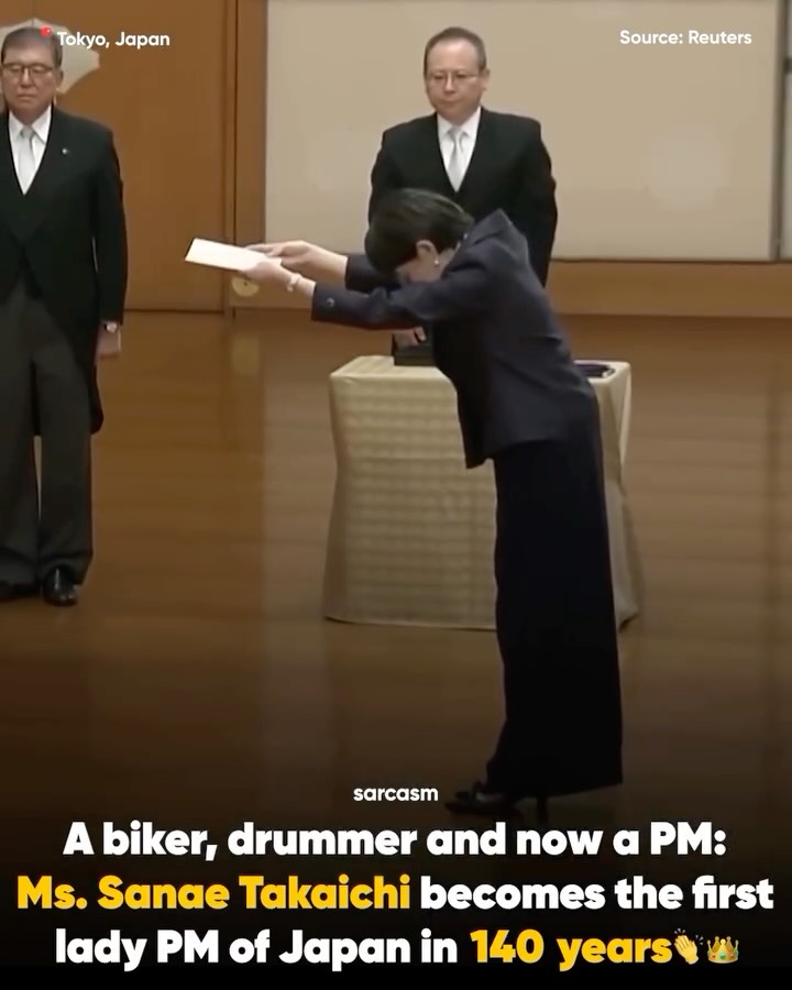 Instagram post by @sarcastic_us for Reuters. Caption reads: ❗️🇯🇵 Japan’s ruling party elects Sanae Takaichi....