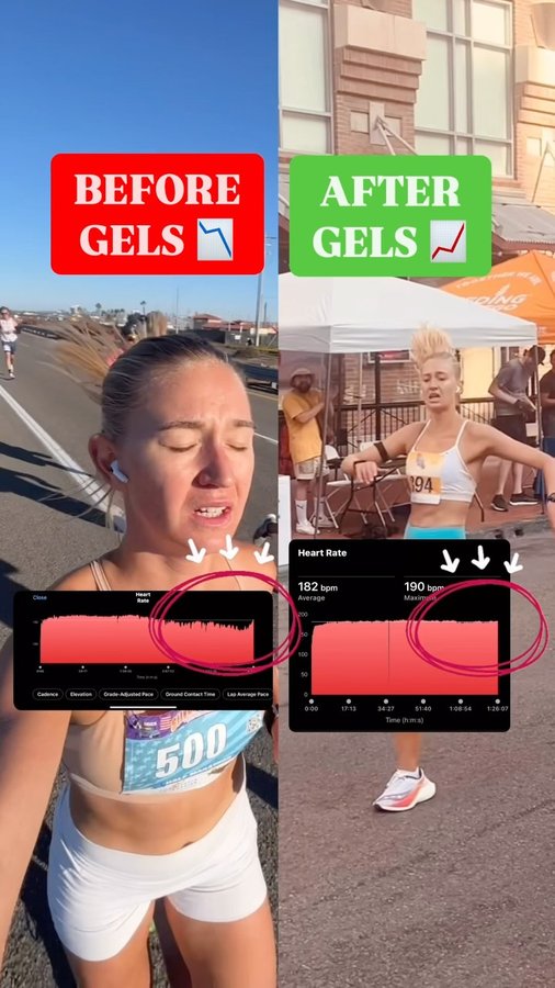 Instagram post by @runnerkarolineolsen for GU Energy Labs. Caption reads: When I first got into running, I was proud of not....