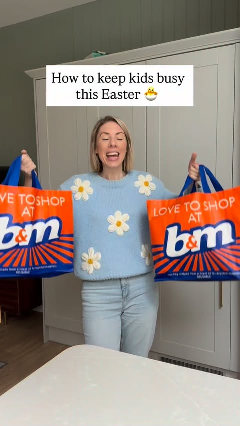 Instagram post by @muddlethroughmummy for B&M Stores. Caption reads: POV: you just needed a few Easter crafts… and left....
