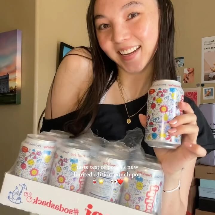 Instagram post by @halfasianhalfwhitegirl for Poppi. Caption reads: @drinkpoppi new limited edition punch pop [...].