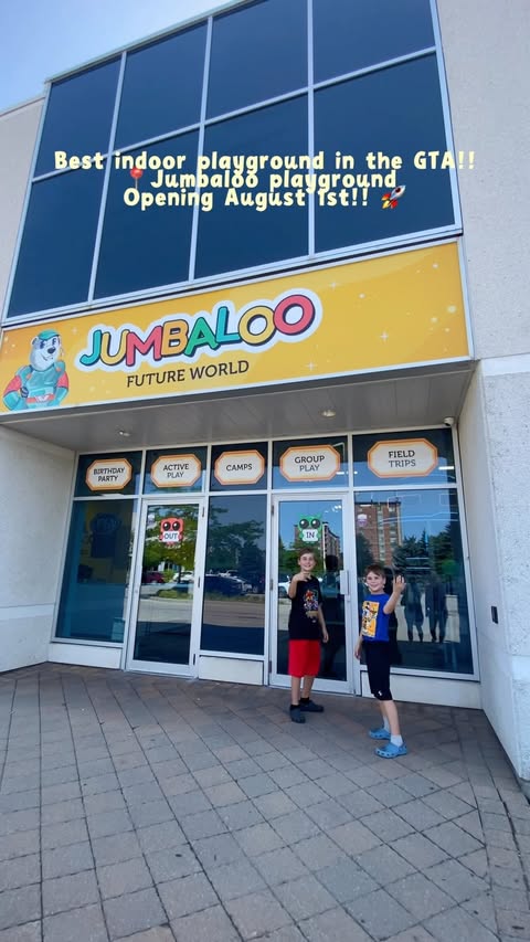 Instagram post by @logans_world_channel for Fun Things Toronto. Caption reads: NEW Indoor Playground opening August 1st!!😊💖....