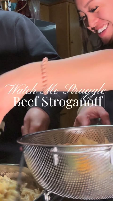 Instagram post by @destinimau for Graza. Caption reads: Beef Stroganoff 😂🥩 #getgraza #truff #cooking....