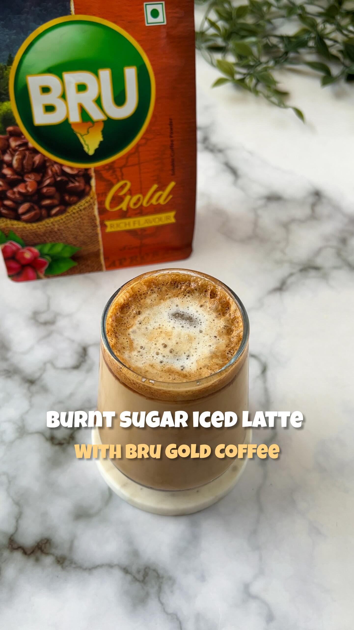 Instagram post by @culinarychaser for Bru Coffee India. Caption reads: When caramelized sugar meets bold BRU Gold Coffee....