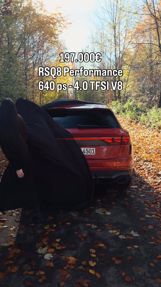 Instagram post by @enywithcars for Audi USA. Caption reads: Audi RSQ8 PERFORMANCE
197.000€
640PS | 4.0 TFSI V8....
