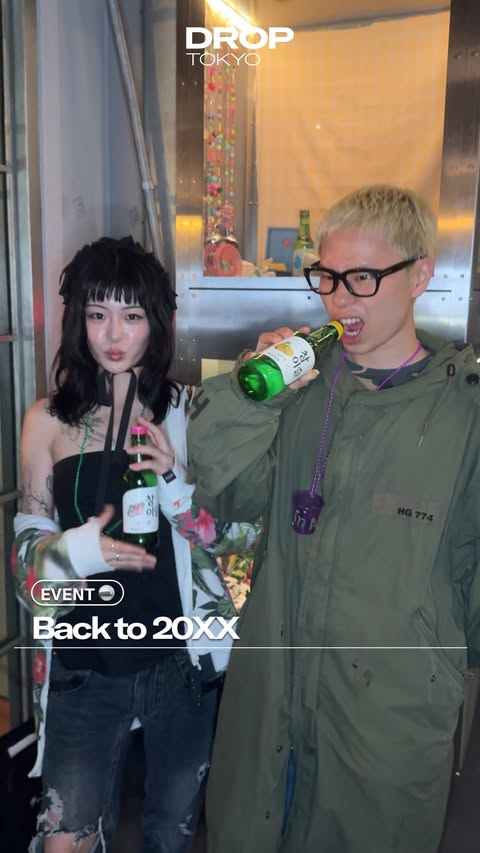 Instagram post by @drop_tokyo for Jinro. Caption reads: “Back to 20XX” にちなんだインタビュー🎤💚....