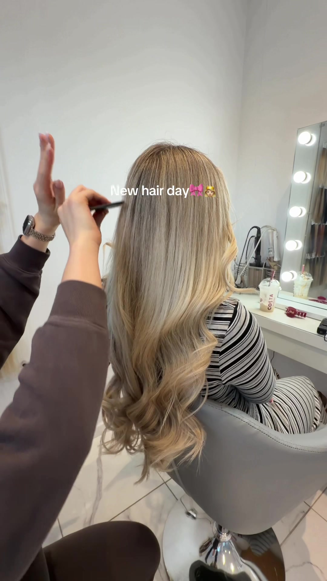 TikTok post by @leilapeacock_ for BeautyWorks. Caption reads: [...] #hairextensions #tapeextensions #beautyworks....