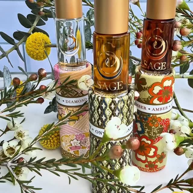 Instagram post by @angebv28 for The Sage Lifestyle. Caption reads: Loving these perfume oils from @thesagelifestyle....