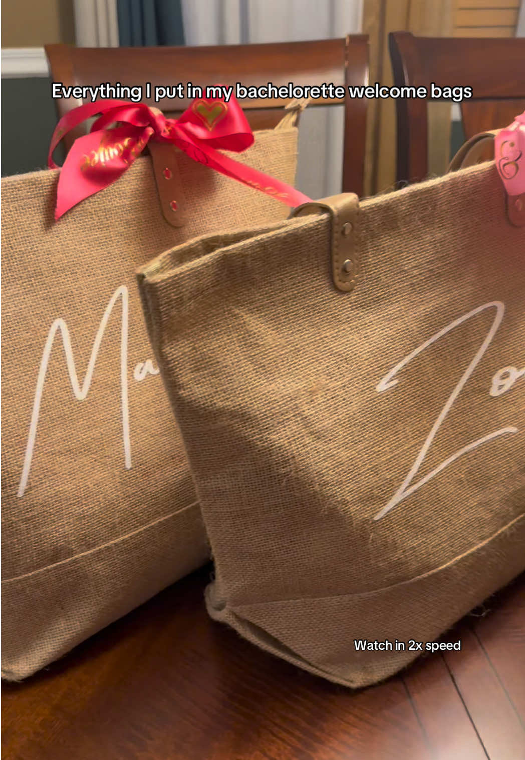 TikTok post by @kennediwalker0 for Simply Gum. Caption reads: Pack my bachelorette gift bags with me 💖 Had SO....