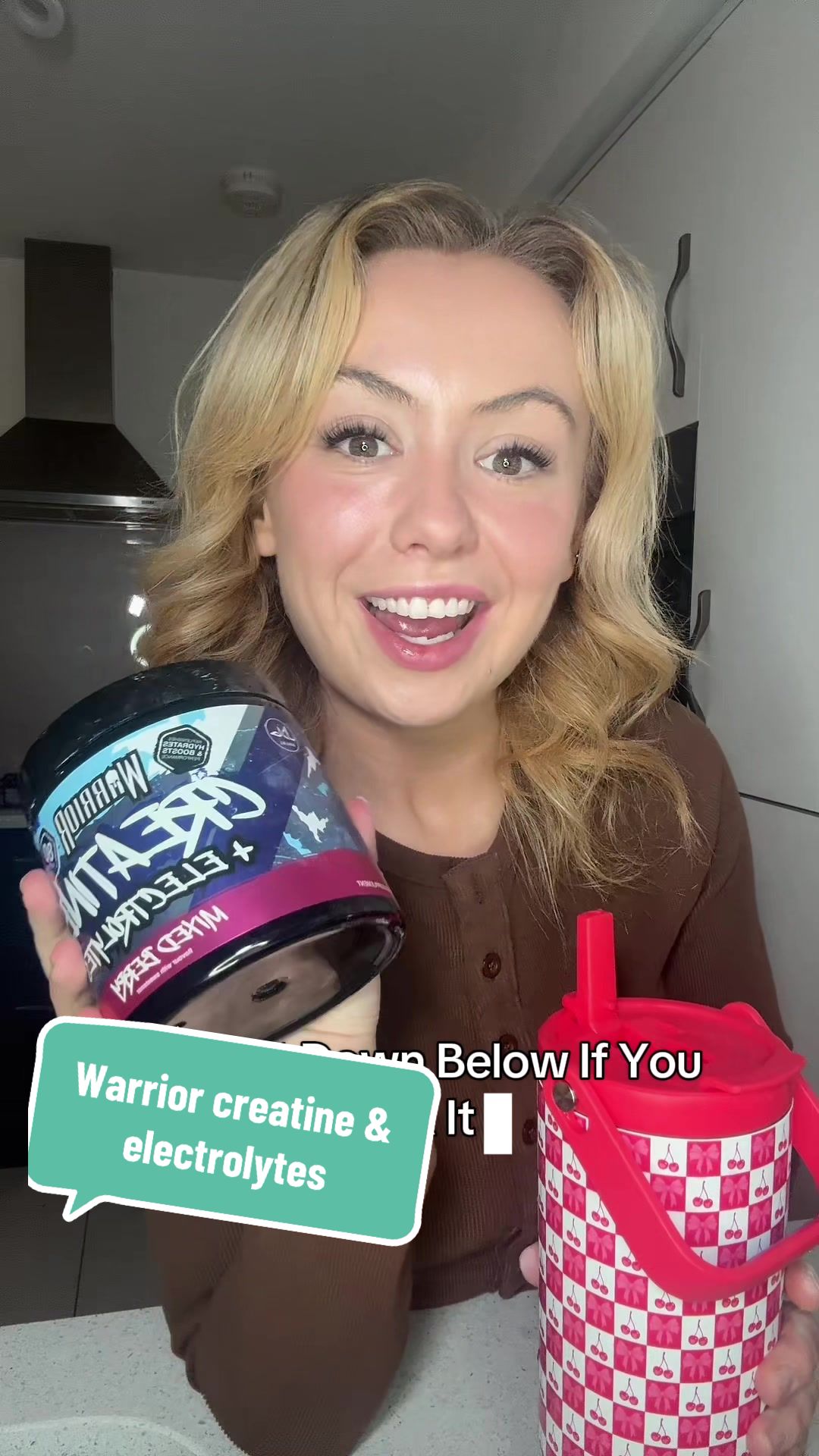 TikTok post by @allysondepear96 for WarriorSupps. Caption reads: @Warrior Supps Store 👌🏻👌🏻👌🏻 #creatine....