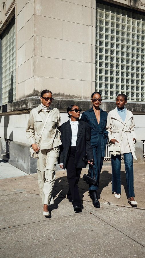 Instagram post by @influencingincolor for Banana Republic Factory. Caption reads: Channeling effortless style in....