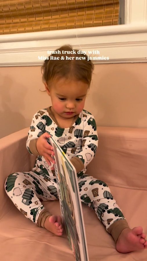 Instagram post by @livfuselli for Caden Lane. Caption reads: Had to wear her new favorite jammies for trash day....