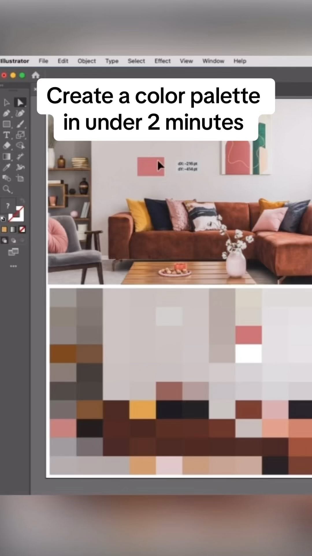 Instagram post by @juliejones_designs for Adobe Design. Caption reads: Create a color palette from an image in seconds.....