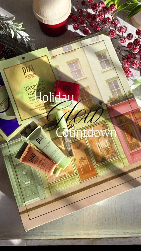 Instagram post by @waves_for_dayzz for Pixi Beauty. Caption reads: 🎄 Unwrap the glow, one day at a time with....