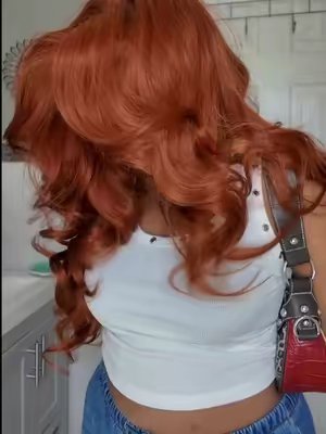 TikTok post by @simplychloeashley for SamsBeauty. Caption reads: In fall we go ginger ☺️ @SamsBeauty @outre #fyp....