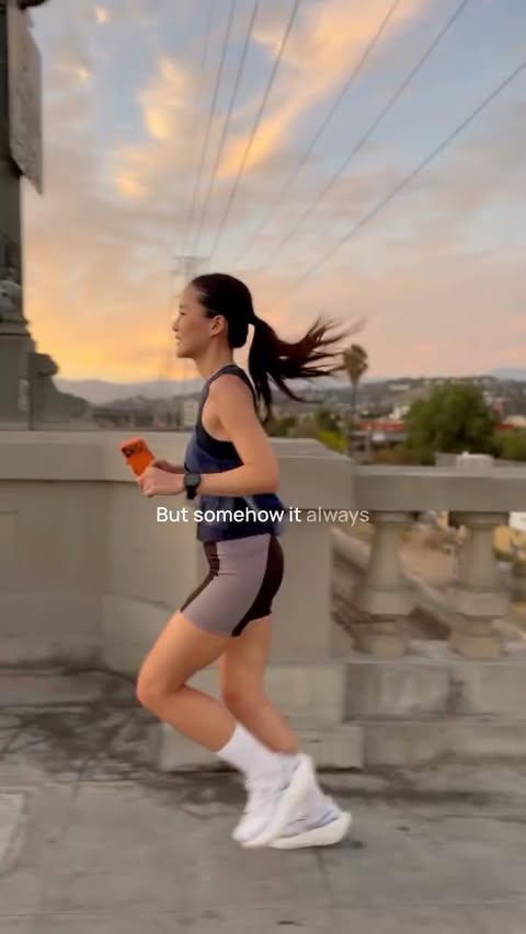 Instagram post by @jisuhwang.logs for ATHLETA. Caption reads: [...] up with friends, and wearing a cute @athleta....