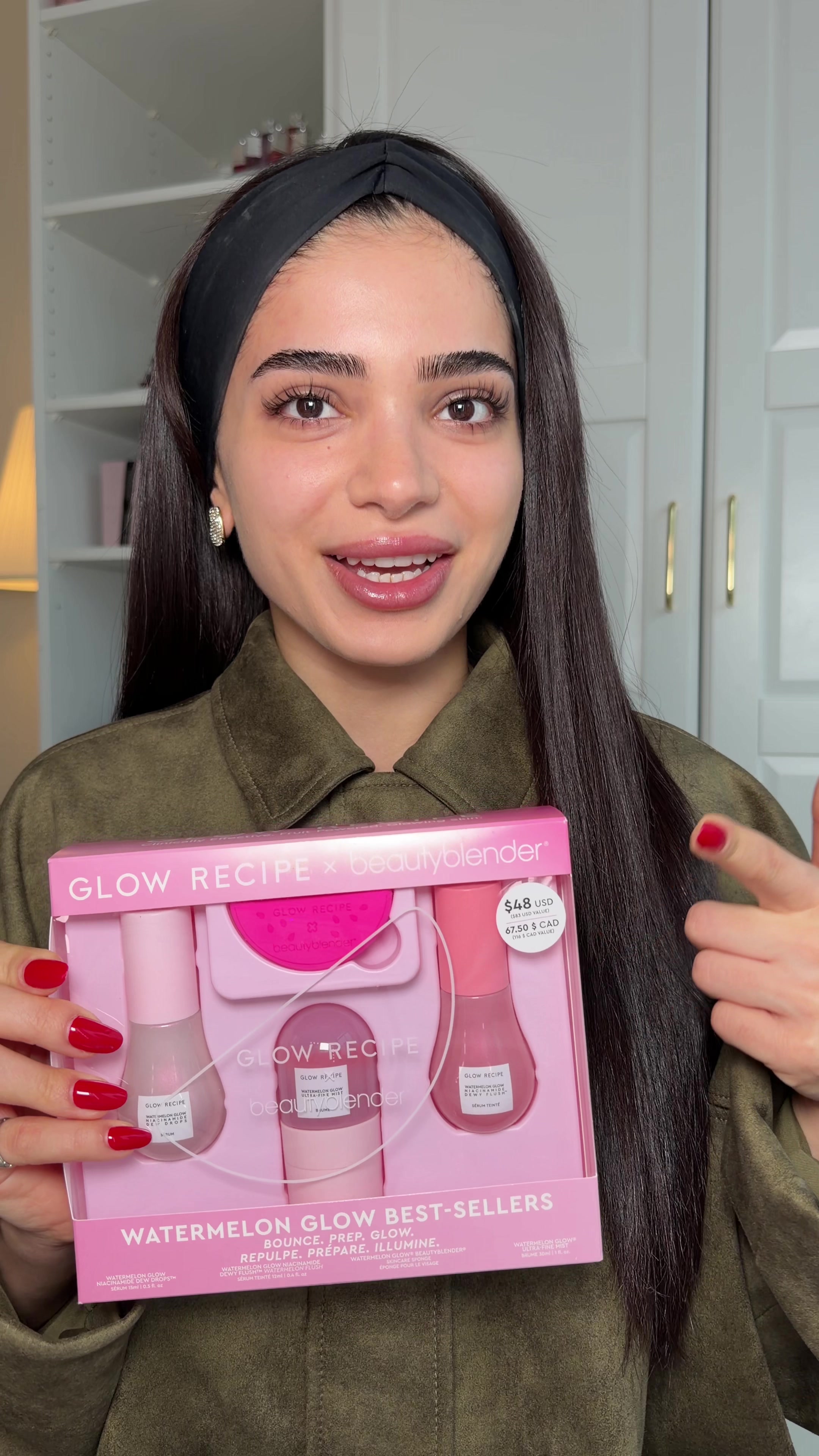 TikTok post by @kiyana.ebrahimi for beautyblender. Caption reads: the NEW @Glow Recipe x @Beautyblender Watermelon....