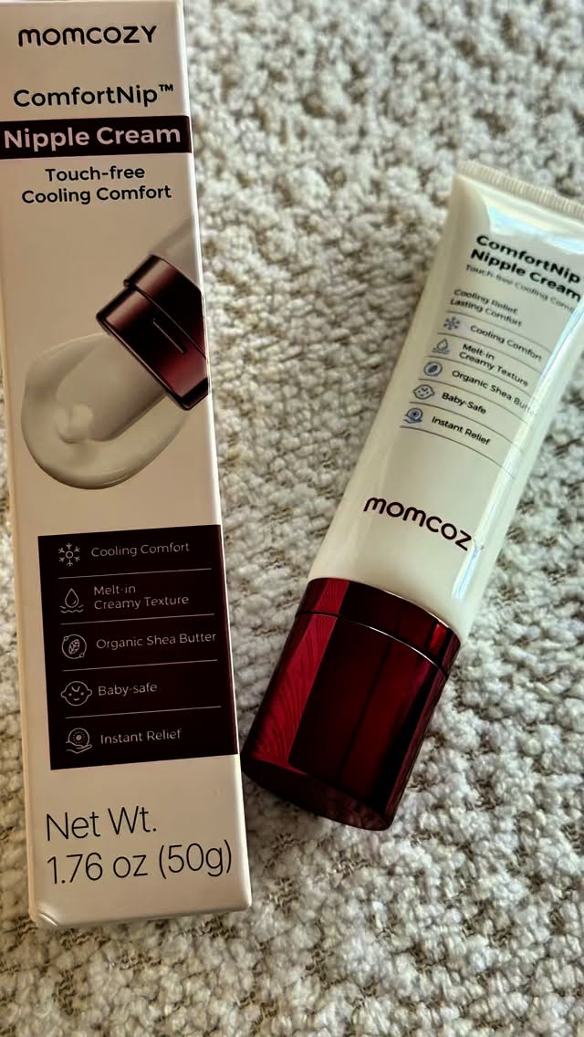 Instagram post by an influencer for Momcozy. Caption reads: [...] Say goodbye to sore nipples — Momcozy’s....