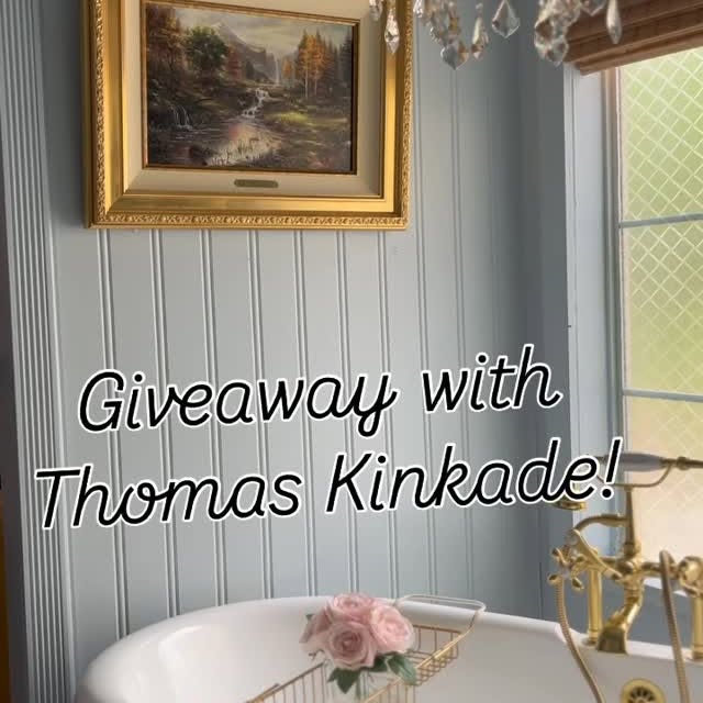 Instagram post by @cottageonwynn for Thomas Kinkade Studios. Caption reads: [...] so excited to be partnering with....