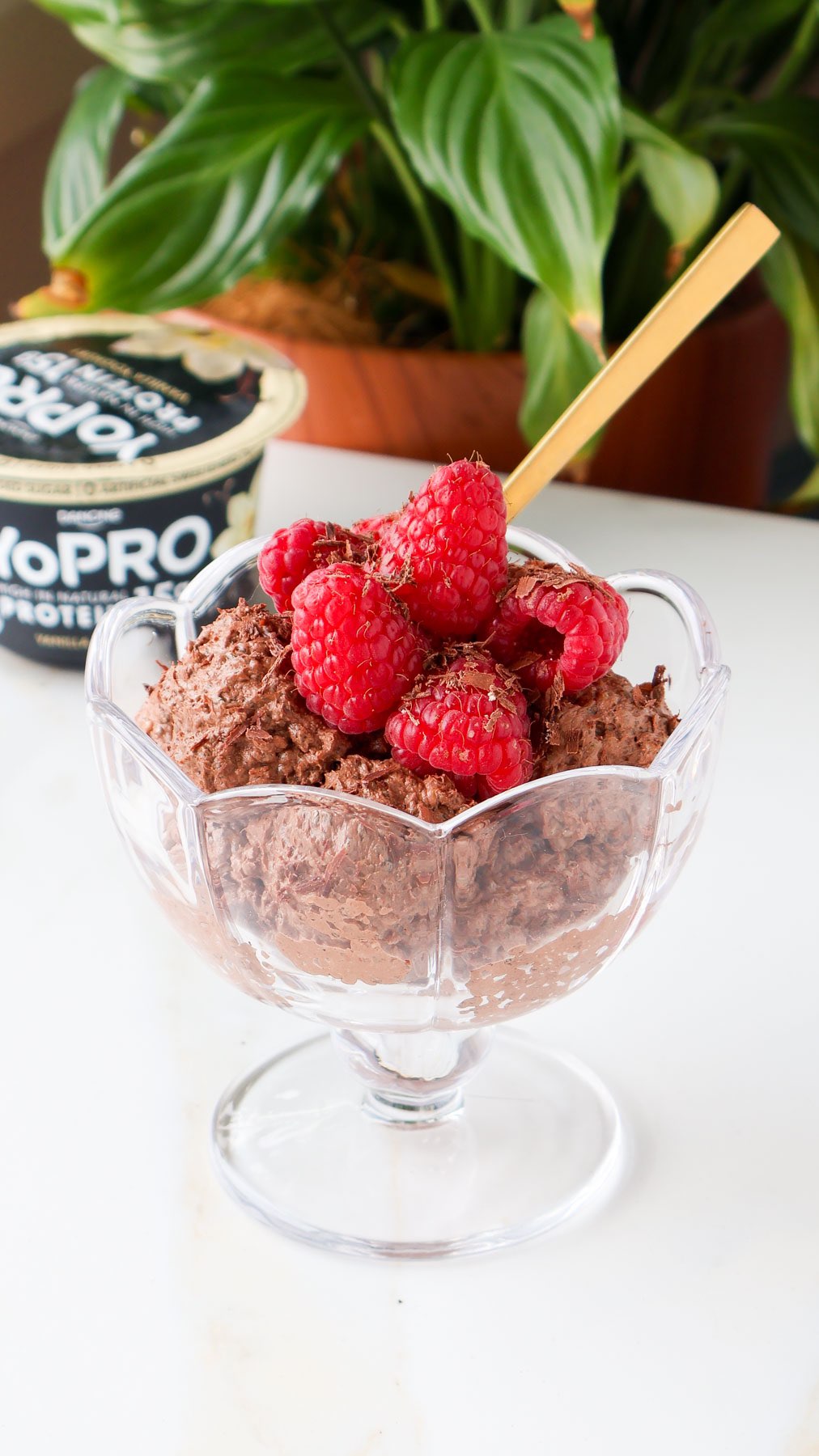 Instagram post by @goodnessavenue for YoPRO. Caption reads: CHOCOLATE CHIA MOUSSE 🍫 rich, creamy, and....