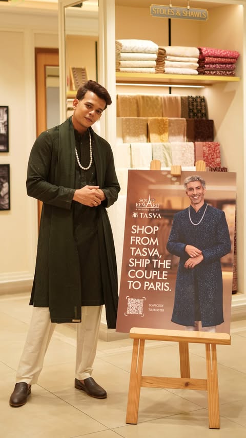 Instagram post by @devnath.d_ for Tasva. Caption reads: [...] 😂🤵🏻‍♂️ Wedding look sorted at Tasva —....