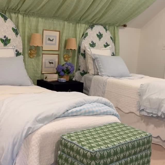 Instagram post by @holymackerelhouse for Spoonflower. Caption reads: [...] my girls’ bedroom, and it’s dreamy!....