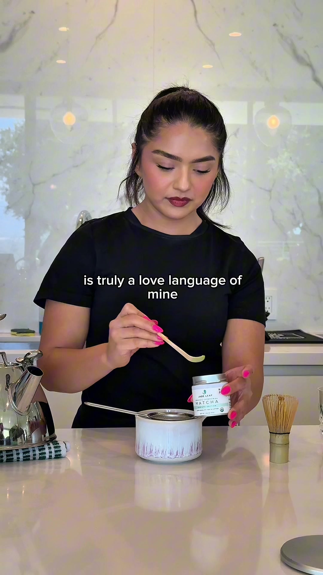 TikTok post by @kristenncruz for Jade Leaf Matcha. Caption reads: [...] matcha for my friends 😊🍵💖 @Jade Leaf....