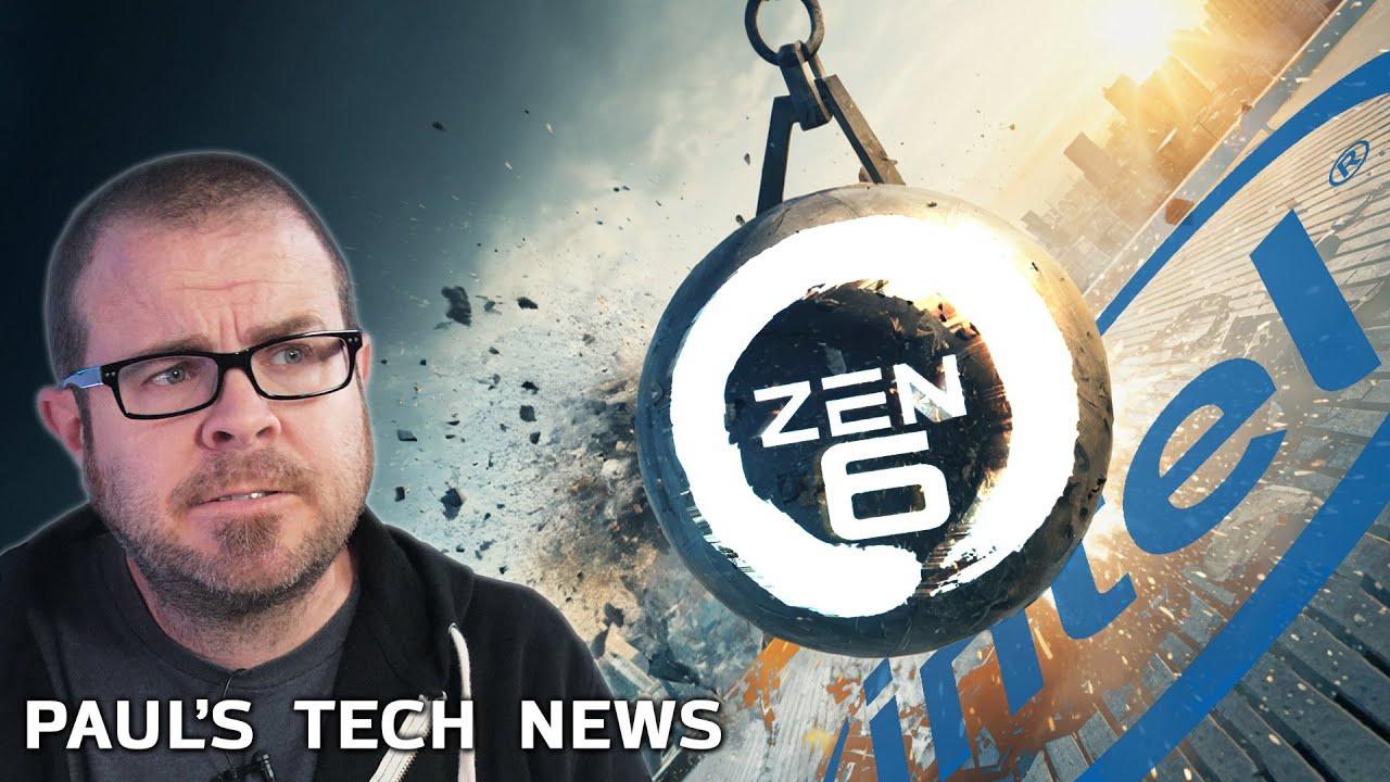 YouTube post by @paulshardware for Epidemic Sound. Caption reads: Zen 6 might just finish Intel off... - Tech News....