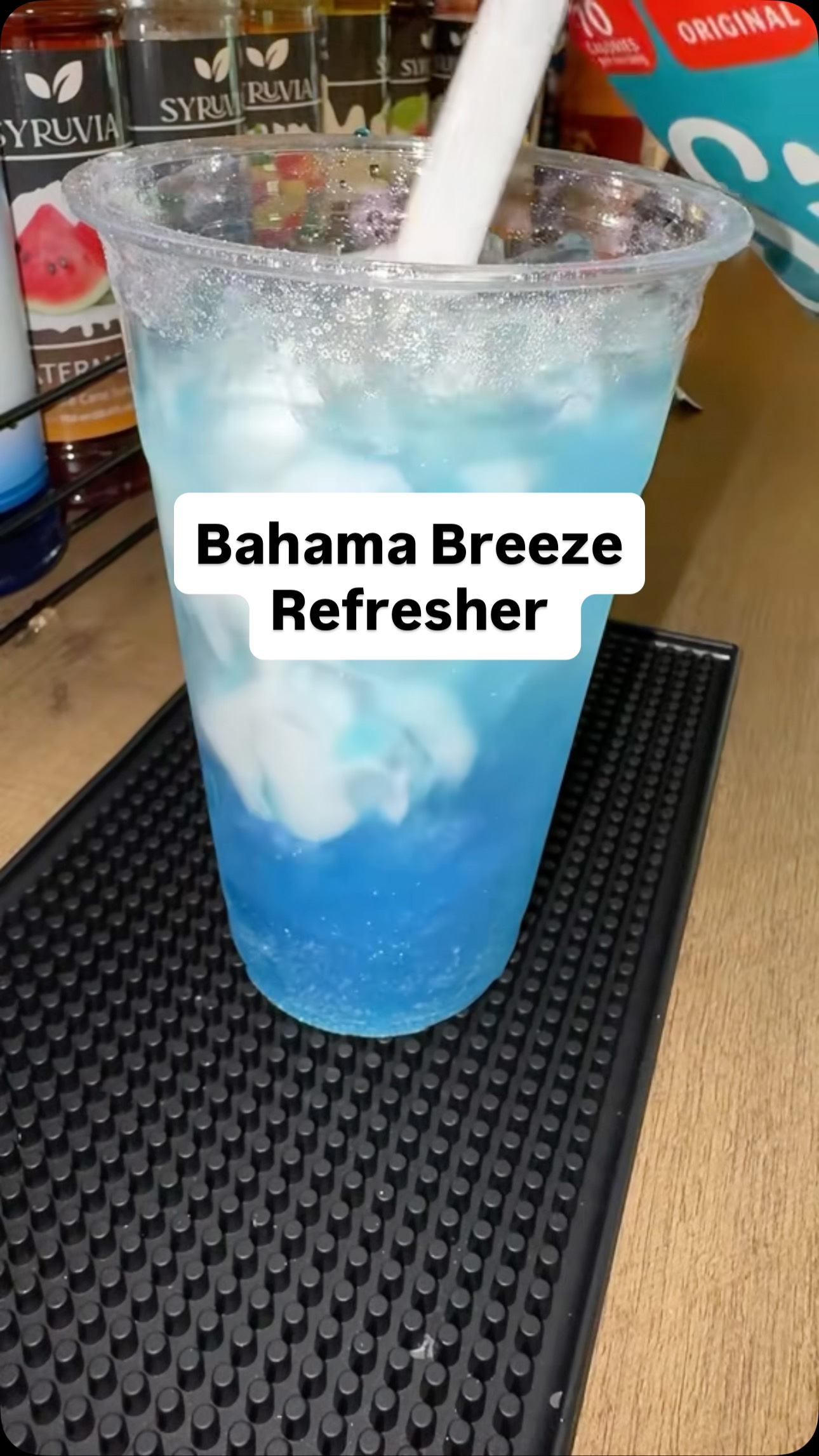 Instagram post by @missk613xo for Syruvia. Caption reads: Bahama Breeze!!! 🤩 Add this refreshing drink to....