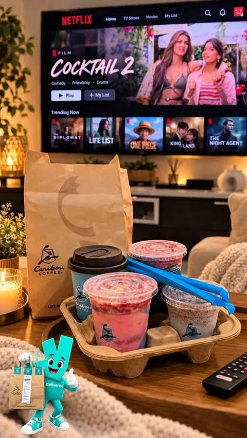 Instagram post by @fiona.dalmeida for Deliveroo. Caption reads: [...] NOT part of the plan ☕😂💚 That’s when....