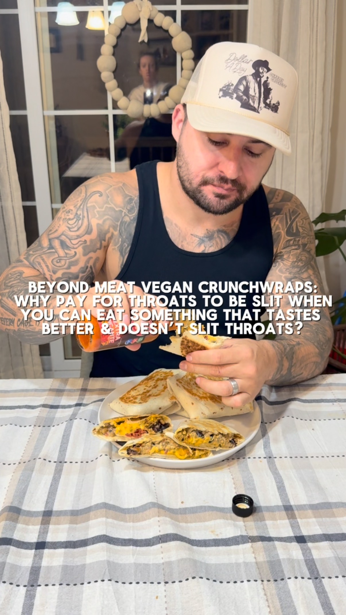 Instagram post by @emptycages.vegan for Beyond Meat. Caption reads: @beyondmeat new crumbles have only 4 ingredients,....