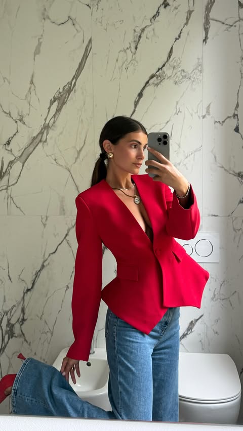 Instagram post by @valentina.brambilla for Lumina Fashion. Caption reads: Dress code: a touch of red 🍒💄👠 ad* Spoiler new....