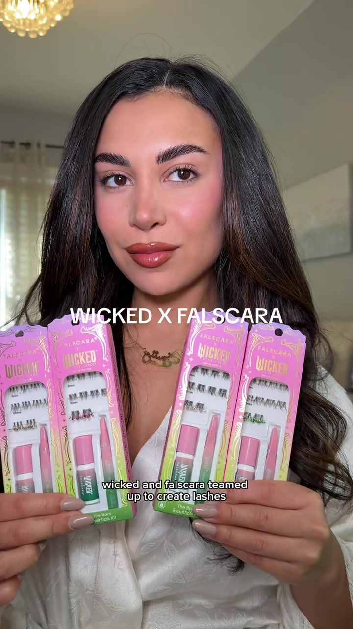TikTok post by @christineabrahamm for Falscara. Caption reads: New @Wicked: For Good x @Falscara DIY lash....