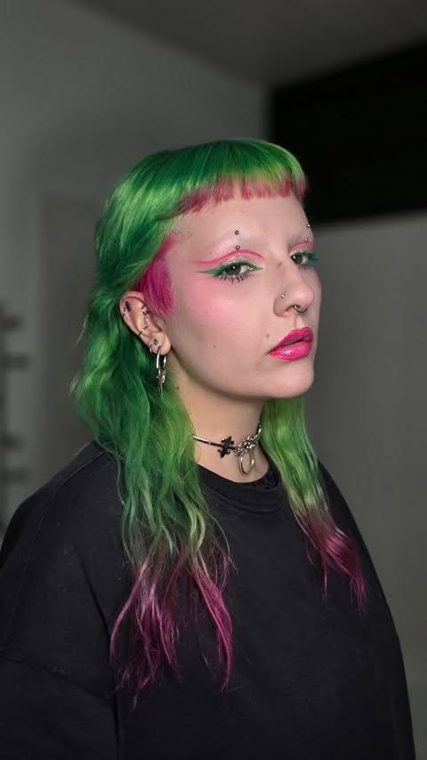 Instagram post by @nonaa_mua for Lunar Tides Hair. Caption reads: 🩷💚
What color combo should I try next ?

Using....